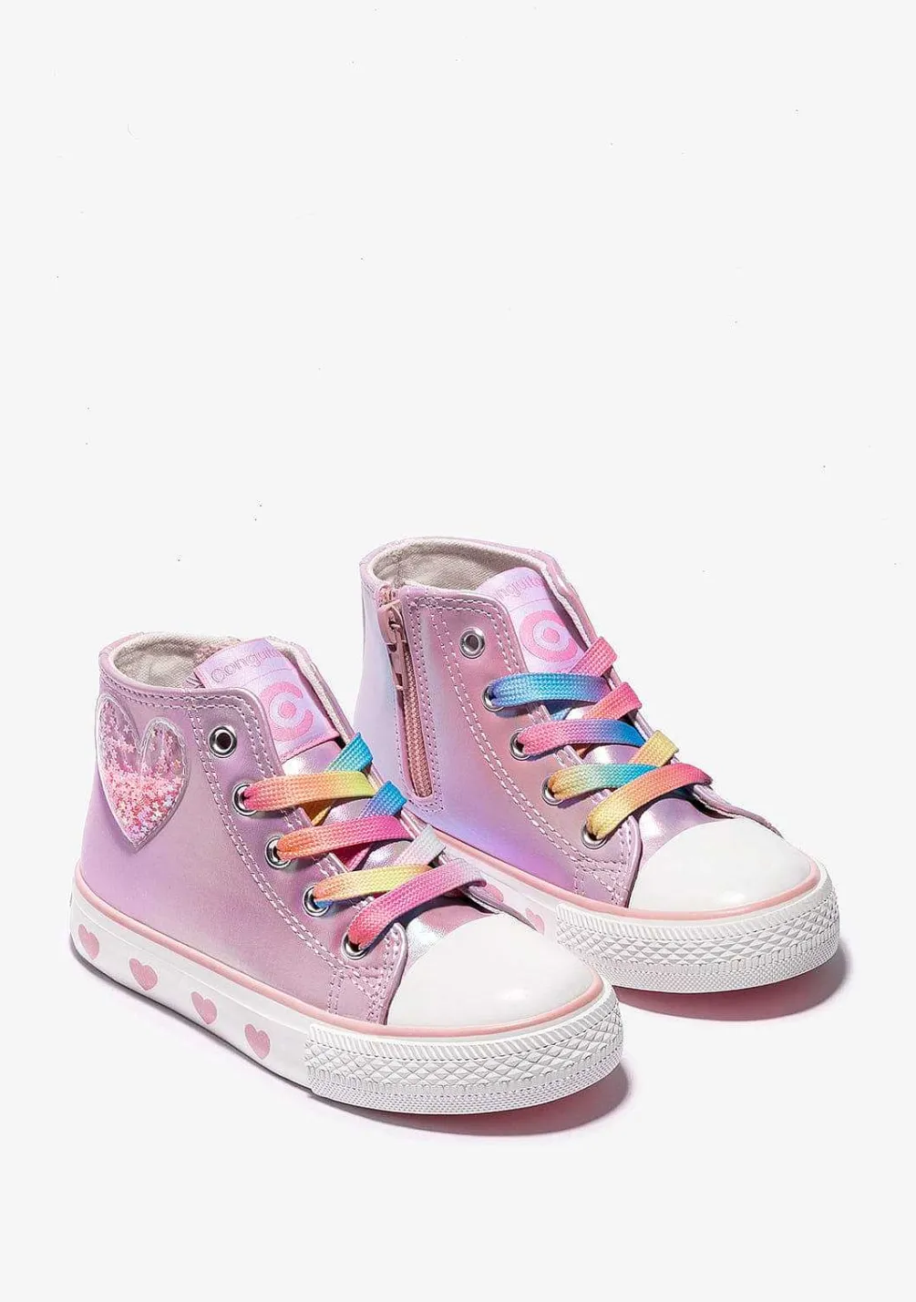 Tênis Casuais-Conguitos Tênis Hi-Top Coracao Rosa Iridescente