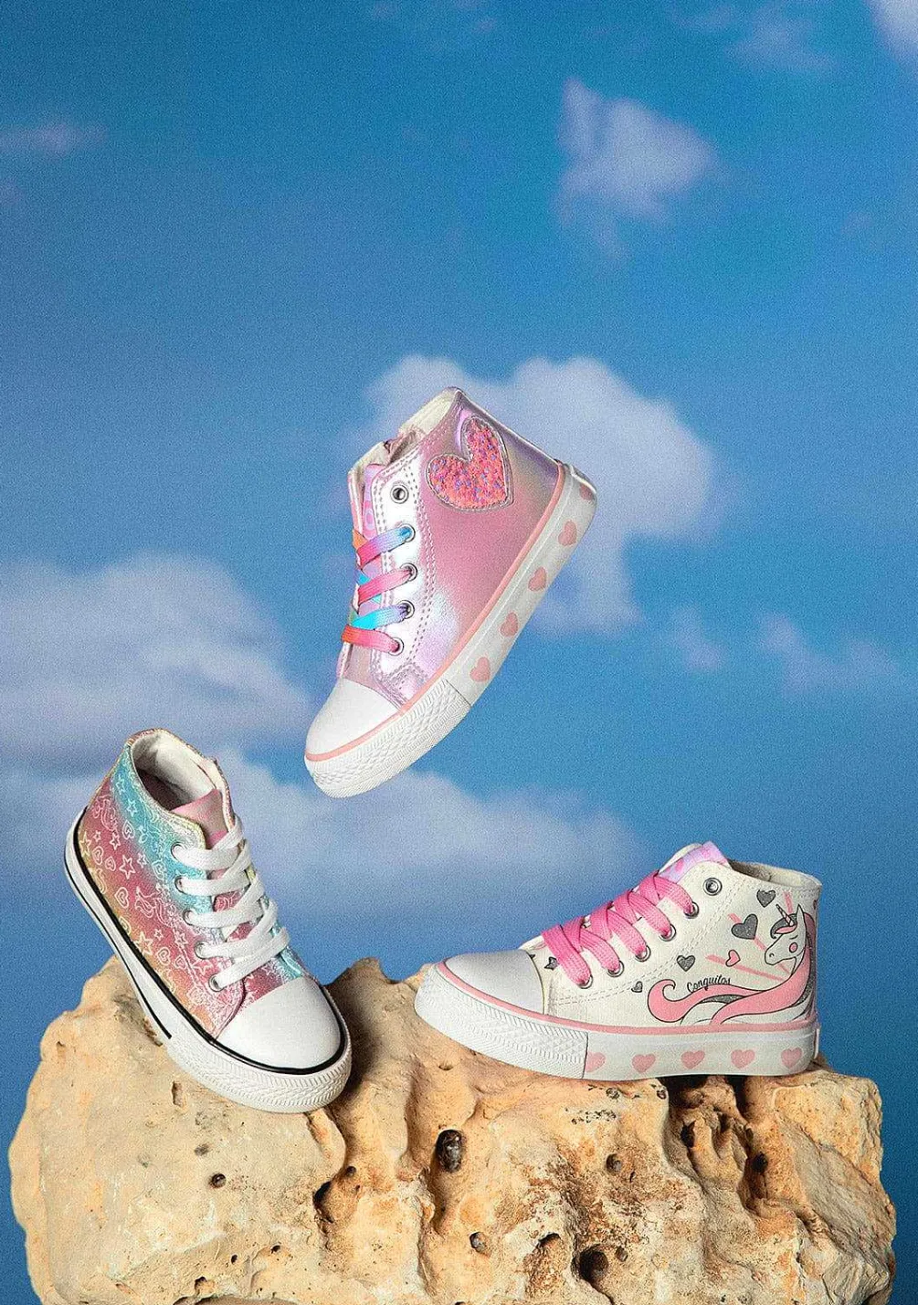 Tênis Casuais-Conguitos Tênis Hi-Top Coracao Rosa Iridescente