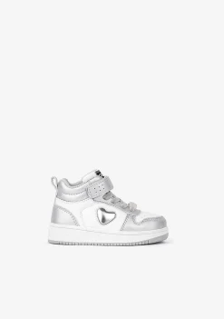 Tênis Com Luzes-Conguitos Tênis Hi-Top Prateado/Branco Com Luzes Para Bebé