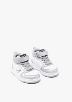 Tênis Com Luzes-Conguitos Tênis Hi-Top Prateado/Branco Com Luzes Para Bebé
