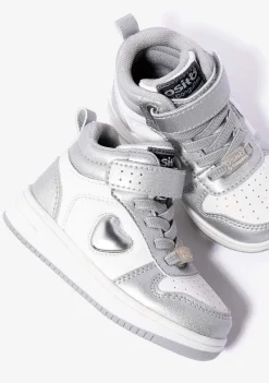 Tênis Com Luzes-Conguitos Tênis Hi-Top Prateado/Branco Com Luzes Para Bebé