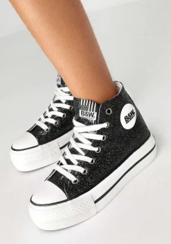 Tênis Casuais-Conguitos Tênis Hi-Top Preto Brilhante Feminino Preto E Branco