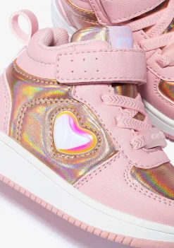 Tênis Com Luzes-Conguitos Tênis Hi-Top Rosa Com Luzes Coracao Para Bebé