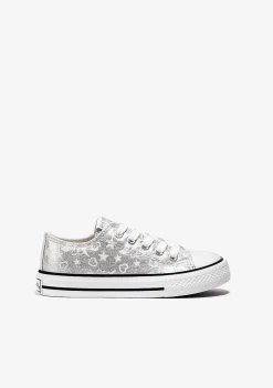 Sapatos De Menina-Conguitos Tênis Prateados Que Brilham No Escuro