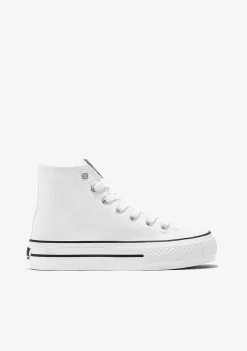 Sapatos De Menina-Conguitos Tênis Unissex Branco De Cano Alto Em Lona P&B