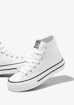 Sapatos De Menina-Conguitos Tênis Unissex Branco De Cano Alto Em Lona P&B