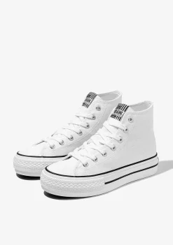 Sapatos De Menina-Conguitos Tênis Unissex Branco De Cano Alto Em Lona P&B