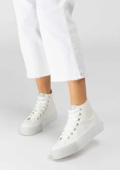 Tênis Casuais-Conguitos Tênis Unissex Com Logotipo Branco Hi-Top Em Lona Preto E Branco