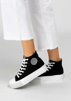 Tênis Casuais-Conguitos Tênis Unissex Preto Com Logo Hi-Top Em Lona Preto E Branco