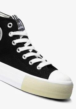 Tênis Casuais-Conguitos Tênis Unissex Preto Com Logo Hi-Top Em Lona Preto E Branco