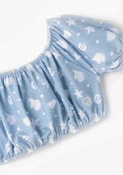 Roupas De Menina-Conguitos Top Azul Estrelas Unicornio