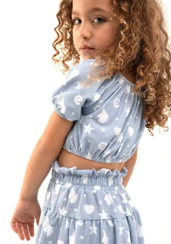 Roupas De Menina-Conguitos Top Azul Estrelas Unicornio