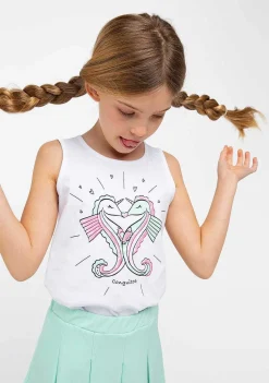 Camisetas-Conguitos Top De Menina Com Estampa De Cavalo Marinho Branco