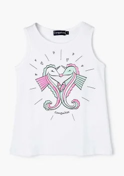 Camisetas-Conguitos Top De Menina Com Estampa De Cavalo Marinho Branco