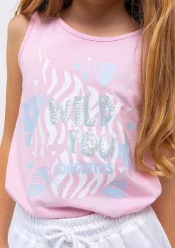 Camisetas-Conguitos Top De Menina Com Glitter Zebra Rosa