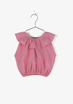 Camisetas-Conguitos Top De Menina Rosa Com Babados