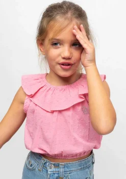 Camisetas-Conguitos Top De Menina Rosa Com Babados