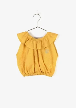 Camisetas-Conguitos Top Feminino Com Babados Mostarda