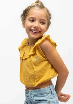 Camisetas-Conguitos Top Feminino Com Babados Mostarda