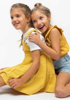 Camisetas-Conguitos Top Feminino Com Babados Mostarda