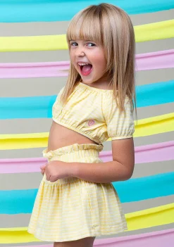 Camisetas-Conguitos Top Listrado Amarelo De Menina