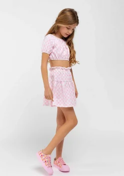 Camisetas-Conguitos Top Xadrez Rosa Menina