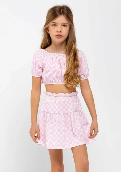 Camisetas-Conguitos Top Xadrez Rosa Menina
