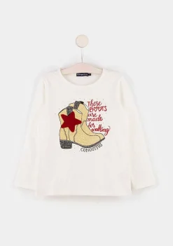 Camisetas De Manga Comprida-Conguitos T-Shirt "Botas" De Menina Com Luzes