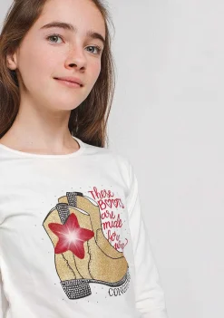 Camisetas De Manga Comprida-Conguitos T-Shirt "Botas" De Menina Com Luzes