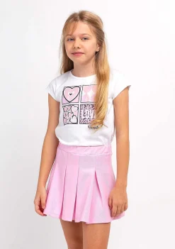 Camisetas-Conguitos T-Shirt Branca Com Coracoes De Lantejoulas Para Menina