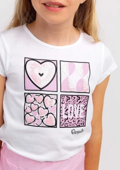 Camisetas-Conguitos T-Shirt Branca Com Coracoes De Lantejoulas Para Menina