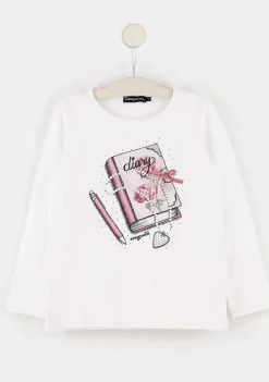 Camisetas De Manga Comprida-Conguitos T-Shirt Branca "Diario" De Menina