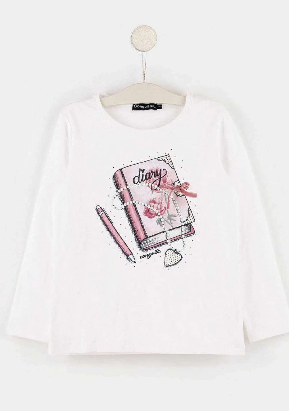 Camisetas De Manga Comprida-Conguitos T-Shirt Branca "Diario" De Menina