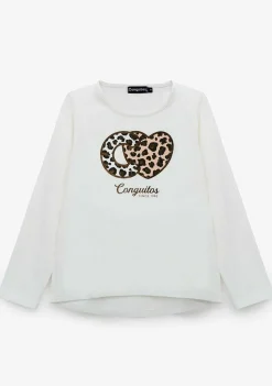 Camisetas-Conguitos T-Shirt Branca Leopardo De Menina