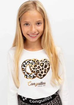 Camisetas-Conguitos T-Shirt Branca Leopardo De Menina