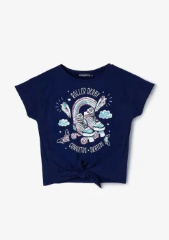 Camisetas-Conguitos T-Shirt Com No De Rolo Azul Marinho Para Menina