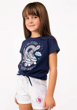 Camisetas-Conguitos T-Shirt Com No De Rolo Azul Marinho Para Menina