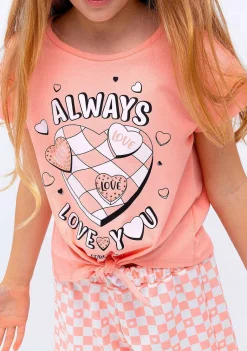 Camisetas-Conguitos T-Shirt De Menina Com Estampa Sempre Atada Laranja