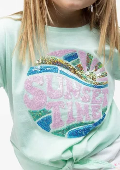 Camisetas-Conguitos T-Shirt De Menina Com No De Por Do Sol Menta