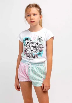 Camisetas-Conguitos T-Shirt Leopardo Com Brilho Branco Para Menina
