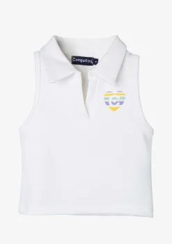 Camisetas-Conguitos T-Shirt Polo Branca Sem Mangas Para Menina