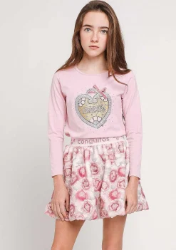 Camisetas De Manga Comprida-Conguitos T-Shirt Rosa "Coracao" De Menina