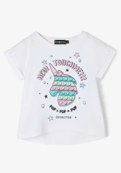 Camisetas-Conguitos T-Shirt Unicornio Branca Brilhante Para Menina