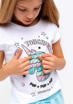 Camisetas-Conguitos T-Shirt Unicornio Branca Brilhante Para Menina
