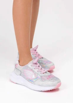 Tênis Com Luzes-Conguitos Unicornio Branco Feminino Com Luzes Tênis Metalizado