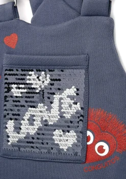 Vestido Moletom-Conguitos Vestido Avental De Menina Cinza Love Lantejoulas