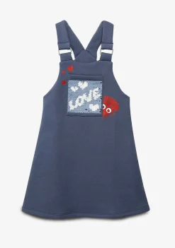 Vestido Moletom-Conguitos Vestido Avental De Menina Cinza Love Lantejoulas