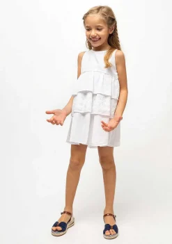 Vestidos-Conguitos Vestido Branco De Menina Com Babados