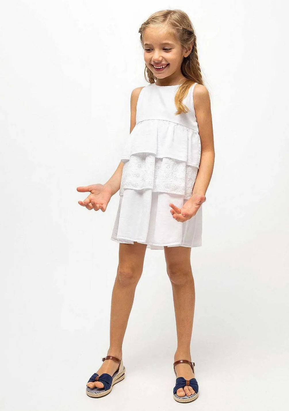Vestidos-Conguitos Vestido Branco De Menina Com Babados