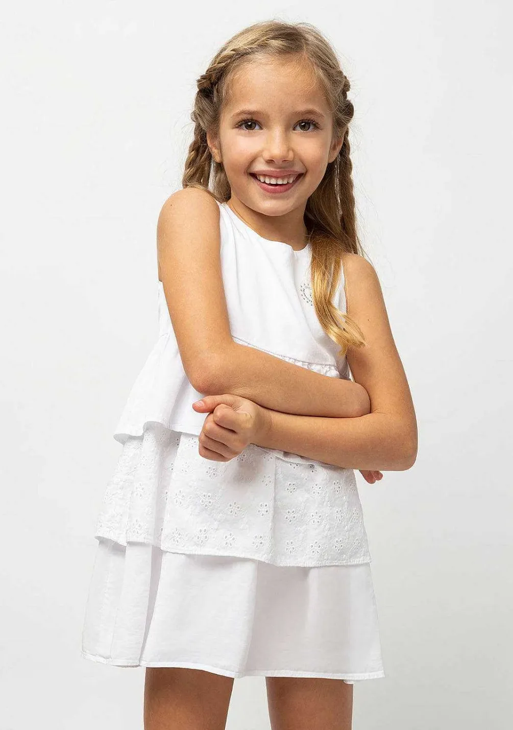 Vestidos-Conguitos Vestido Branco De Menina Com Babados